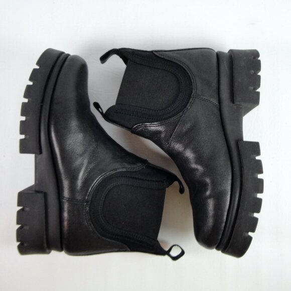 SAYDO Black Leather Lugged Sole Platform Chelsea Boots Ankle Booties EU 36 US 6 - Picture 6 of 12